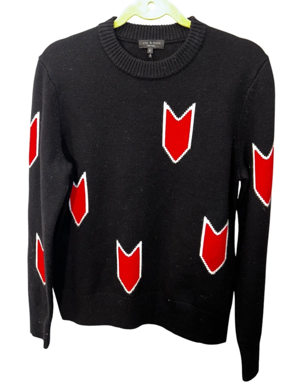 Rag& bone New York black thick red abstract arrow print crew neck sweater S